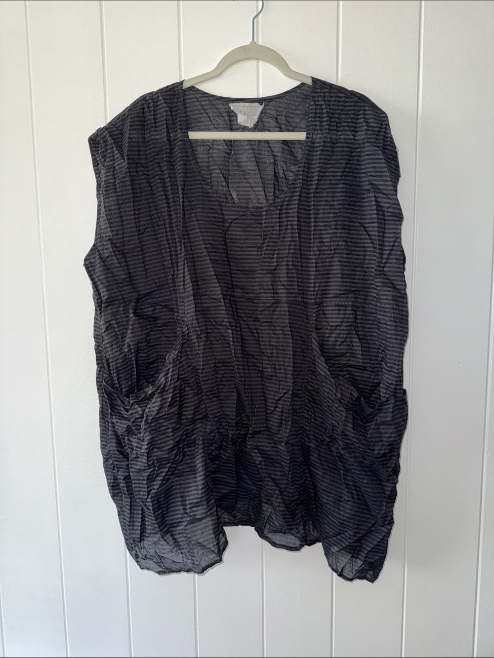 Acacia swimwear Women’s Relaxed Sleeveless Tunic dress- Black Stripe w/ pockets